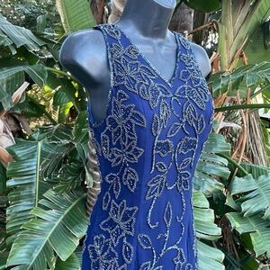 Sean collection, elegant silk beaded column dress